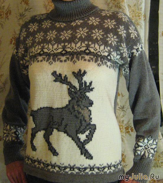 вязаные свитера с оленями для девушек спицами схемы